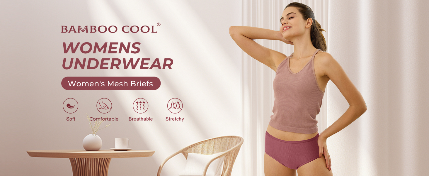 BAMBOO COOL Womens Underwear Breathable Mesh Moisture-Wicking